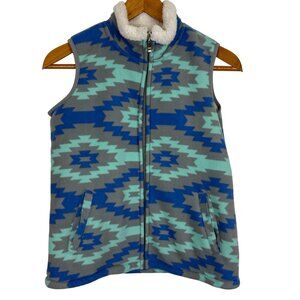 Smiths American Aztec Pattern Fleece Vest Sz Medium Full Zip Faux Sherpa Lining